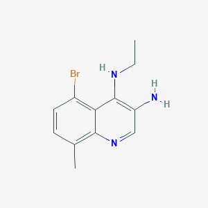 molecular formula C12H14BrN3 B13202583 5-Bromo-N4-ethyl-8-methylquinoline-3,4-diamine 