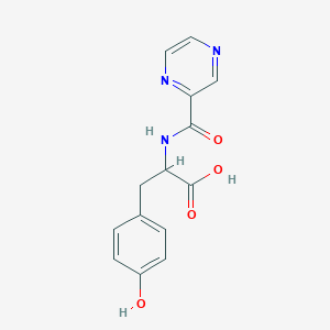 molecular formula C14H13N3O4 B13202672 3-(4-Hydroxyphenyl)-2-(pyrazin-2-ylformamido)propanoic acid 