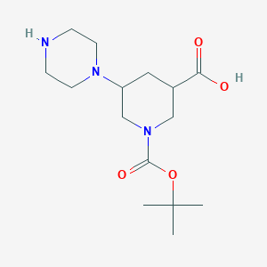 molecular formula C15H27N3O4 B13202772 1-[(tert-Butoxy)carbonyl]-5-(piperazin-1-yl)piperidine-3-carboxylic acid 