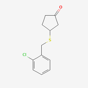 molecular formula C12H13ClOS B13203080 3-{[(2-Chlorophenyl)methyl]sulfanyl}cyclopentan-1-one 