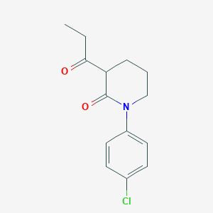molecular formula C14H16ClNO2 B13203343 1-(4-Chlorophenyl)-3-propanoylpiperidin-2-one 