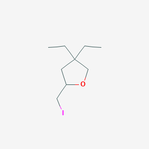 molecular formula C9H17IO B13203540 4,4-Diethyl-2-(iodomethyl)oxolane 