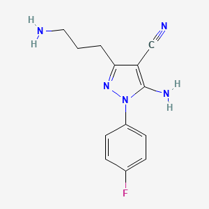 molecular formula C13H14FN5 B13203847 5-(3-Aminopropyl)-2-(4-fluorophenyl)-3-imino-2,3-dihydro-1H-pyrazole-4-carbonitrile 