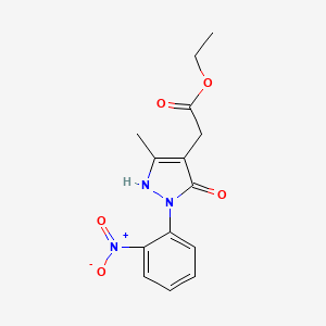 molecular formula C14H15N3O5 B13203857 Ethyl 2-[5-methyl-2-(2-nitrophenyl)-3-oxo-2,3-dihydro-1H-pyrazol-4-yl]acetate 
