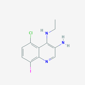 molecular formula C11H11ClIN3 B13204326 5-Chloro-N4-ethyl-8-iodoquinoline-3,4-diamine 