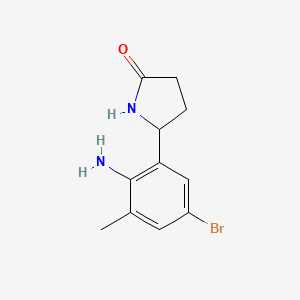 molecular formula C11H13BrN2O B13204401 5-(2-Amino-5-bromo-3-methylphenyl)pyrrolidin-2-one 