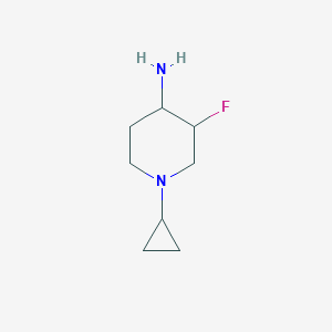 molecular formula C8H15FN2 B13204632 1-Cyclopropyl-3-fluoropiperidin-4-amine 