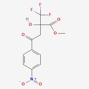 molecular formula C12H10F3NO6 B13204778 Methyl 2-hydroxy-4-(4-nitrophenyl)-4-oxo-2-(trifluoromethyl)butanoate 