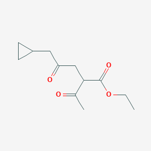 molecular formula C12H18O4 B13204837 Ethyl 2-acetyl-5-cyclopropyl-4-oxopentanoate 