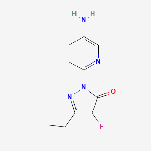 molecular formula C10H11FN4O B13204896 1-(5-Aminopyridin-2-yl)-3-ethyl-4-fluoro-4,5-dihydro-1H-pyrazol-5-one 