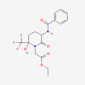 molecular formula C17H19F3N2O5 B13205022 Ethyl 2-[5-benzamido-2-hydroxy-6-oxo-2-(trifluoromethyl)piperidin-1-yl]acetate 