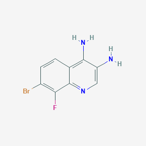 molecular formula C9H7BrFN3 B13205395 7-Bromo-8-fluoroquinoline-3,4-diamine 