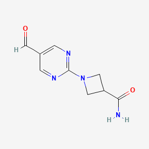molecular formula C9H10N4O2 B13205532 1-(5-Formylpyrimidin-2-yl)azetidine-3-carboxamide 
