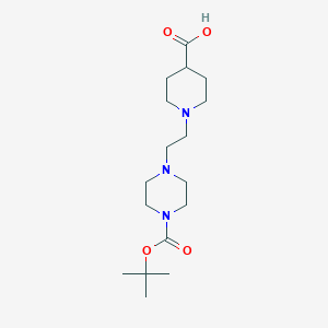 molecular formula C17H31N3O4 B1320581 1-{2-[4-(tert-Butoxycarbonyl)piperazino]ethyl}-4-piperidinecarboxylic acid CAS No. 874831-74-0
