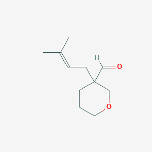 molecular formula C11H18O2 B13205872 3-(3-Methylbut-2-en-1-yl)oxane-3-carbaldehyde 
