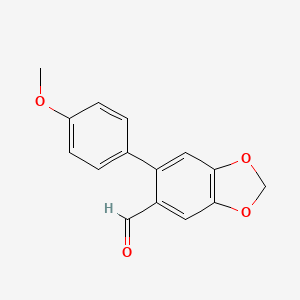 molecular formula C15H12O4 B1320588 6-(4-Methoxyphenyl)benzo[d][1,3]dioxole-5-carbaldehyde CAS No. 875854-00-5