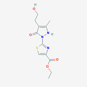 molecular formula C12H15N3O4S B1320637 ethyl 2-[4-(2-hydroxyethyl)-3-methyl-5-oxo-2,5-dihydro-1H-pyrazol-1-yl]-1,3-thiazole-4-carboxylate CAS No. 937604-28-9