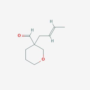 molecular formula C10H16O2 B13206533 3-(But-2-en-1-yl)oxane-3-carbaldehyde 
