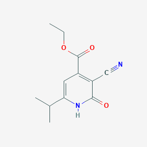 molecular formula C12H14N2O3 B13206714 Ethyl3-cyano-2-hydroxy-6-isopropylisonicotinate 