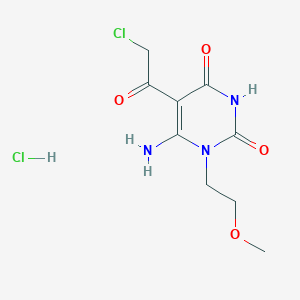 molecular formula C9H13Cl2N3O4 B13206750 6-Amino-5-(2-chloroacetyl)-1-(2-methoxyethyl)-1,2,3,4-tetrahydropyrimidine-2,4-dione hydrochloride 