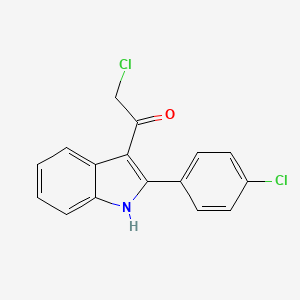 molecular formula C16H11Cl2NO B13206924 2-chloro-1-[2-(4-chlorophenyl)-1H-indol-3-yl]ethanone 