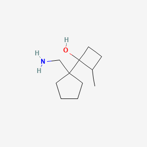 molecular formula C11H21NO B13207555 1-[1-(Aminomethyl)cyclopentyl]-2-methylcyclobutan-1-ol 