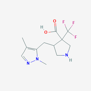 molecular formula C12H16F3N3O2 B13207569 4-[(1,4-Dimethyl-1H-pyrazol-5-yl)methyl]-3-(trifluoromethyl)pyrrolidine-3-carboxylic acid 