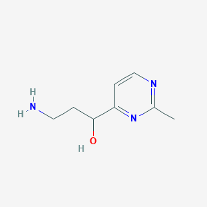 molecular formula C8H13N3O B13208966 3-Amino-1-(2-methylpyrimidin-4-YL)propan-1-OL 