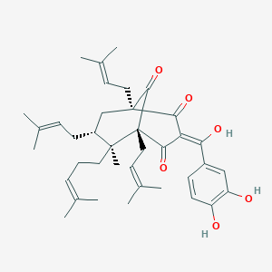 molecular formula C38H50O6 B132093 (1S,3E,5R,6S,7R)-3-[(3,4-Dihydroxyphenyl)-hydroxymethylidene]-6-methyl-1,5,7-tris(3-methylbut-2-enyl)-6-(4-methylpent-3-enyl)bicyclo[3.3.1]nonane-2,4,9-trione CAS No. 147687-34-1