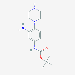 molecular formula C15H24N4O2 B13209340 tert-Butyl N-[3-amino-4-(piperazin-1-yl)phenyl]carbamate 