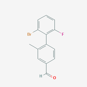 molecular formula C14H10BrFO B13209828 4-(2-Bromo-6-fluorophenyl)-3-methylbenzaldehyde 
