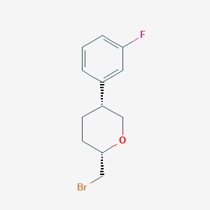 molecular formula C12H14BrFO B13210154 (2S,5R)-2-(Bromomethyl)-5-(3-fluorophenyl)oxane 