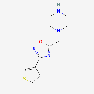 molecular formula C11H14N4OS B13210323 1-{[3-(Thiophen-3-yl)-1,2,4-oxadiazol-5-yl]methyl}piperazine 