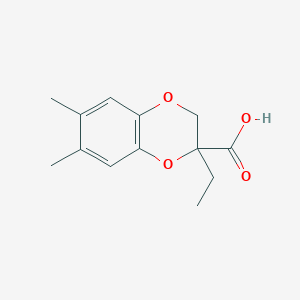 molecular formula C13H16O4 B13210510 2-Ethyl-6,7-dimethyl-2,3-dihydro-1,4-benzodioxine-2-carboxylic acid 