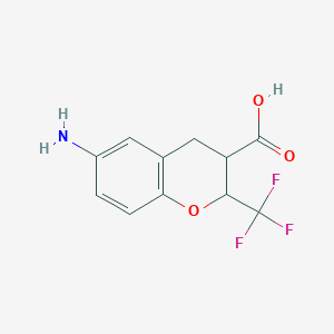 molecular formula C11H10F3NO3 B13211841 6-Amino-2-(trifluoromethyl)-3,4-dihydro-2H-1-benzopyran-3-carboxylic acid 
