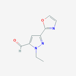 molecular formula C9H9N3O2 B13212814 1-Ethyl-3-(1,3-oxazol-2-yl)-1H-pyrazole-5-carbaldehyde 