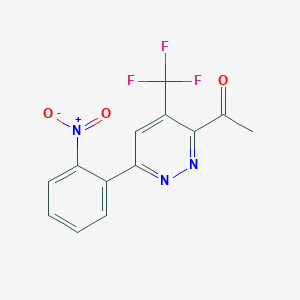 molecular formula C13H8F3N3O3 B13213575 1-[6-(2-Nitrophenyl)-4-(trifluoromethyl)pyridazin-3-yl]ethan-1-one 