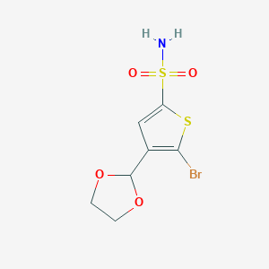molecular formula C7H8BrNO4S2 B13213704 5-Bromo-4-(1,3-dioxolan-2-yl)thiophene-2-sulfonamide 