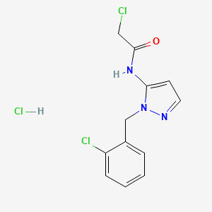 molecular formula C12H12Cl3N3O B13213948 2-chloro-N-{1-[(2-chlorophenyl)methyl]-1H-pyrazol-5-yl}acetamide hydrochloride 