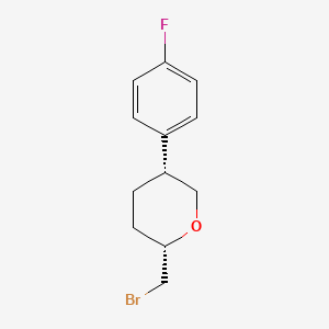molecular formula C12H14BrFO B13214054 (2S,5R)-2-(Bromomethyl)-5-(4-fluorophenyl)oxane 