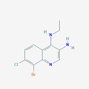 molecular formula C11H11BrClN3 B13214456 8-Bromo-7-chloro-N4-ethylquinoline-3,4-diamine 