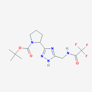 molecular formula C14H20F3N5O3 B13214848 tert-Butyl 2-{5-[(trifluoroacetamido)methyl]-1H-1,2,4-triazol-3-yl}pyrrolidine-1-carboxylate 