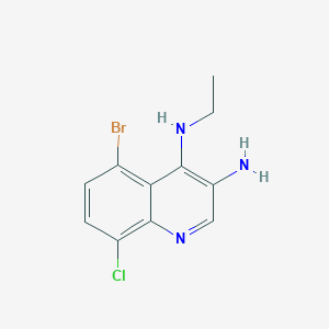 molecular formula C11H11BrClN3 B13215290 5-Bromo-8-chloro-N4-ethylquinoline-3,4-diamine 