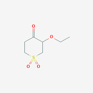 molecular formula C7H12O4S B13215442 3-Ethoxy-1lambda6-thiane-1,1,4-trione 