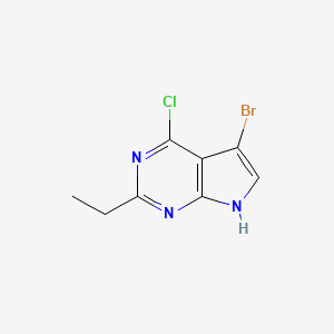 molecular formula C8H7BrClN3 B13215459 5-Bromo-4-chloro-2-ethyl-7H-pyrrolo[2,3-d]pyrimidine 