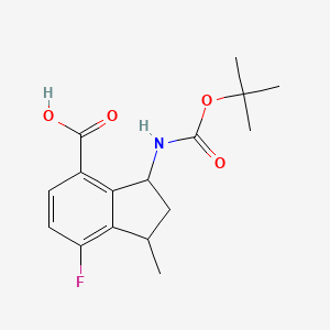 molecular formula C16H20FNO4 B13215712 3-{[(tert-butoxy)carbonyl]amino}-7-fluoro-1-methyl-2,3-dihydro-1H-indene-4-carboxylic acid 