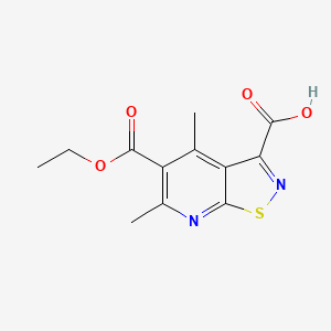 molecular formula C12H12N2O4S B13216307 5-(Ethoxycarbonyl)-4,6-dimethyl-[1,2]thiazolo[5,4-b]pyridine-3-carboxylic acid 
