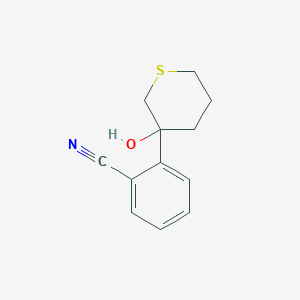 molecular formula C12H13NOS B13216469 2-(3-Hydroxythian-3-yl)benzonitrile 