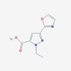 molecular formula C9H9N3O3 B13216491 1-Ethyl-3-(1,3-oxazol-2-yl)-1H-pyrazole-5-carboxylic acid 