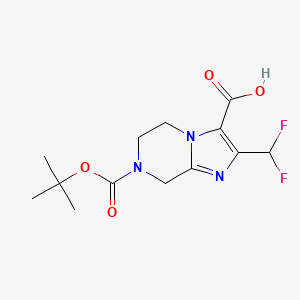 molecular formula C13H17F2N3O4 B13216547 7-[(tert-Butoxy)carbonyl]-2-(difluoromethyl)-5H,6H,7H,8H-imidazo[1,2-a]pyrazine-3-carboxylic acid 